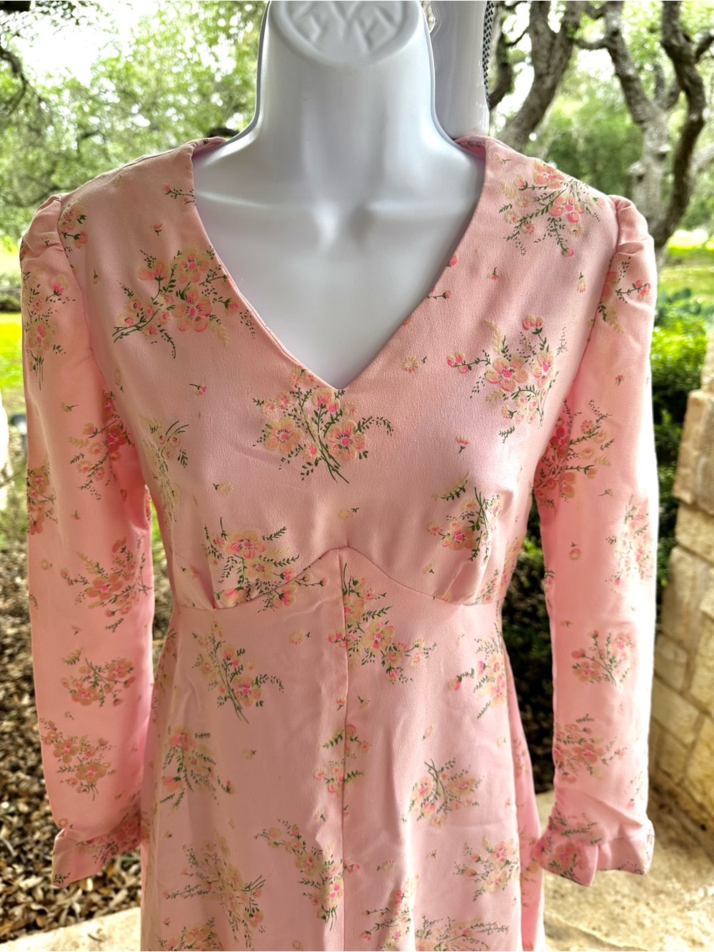 STUNNING Handmade Cottagecore Vintage Pink Floral Long Sleeve Maxi Dress - Picture 4 of 16